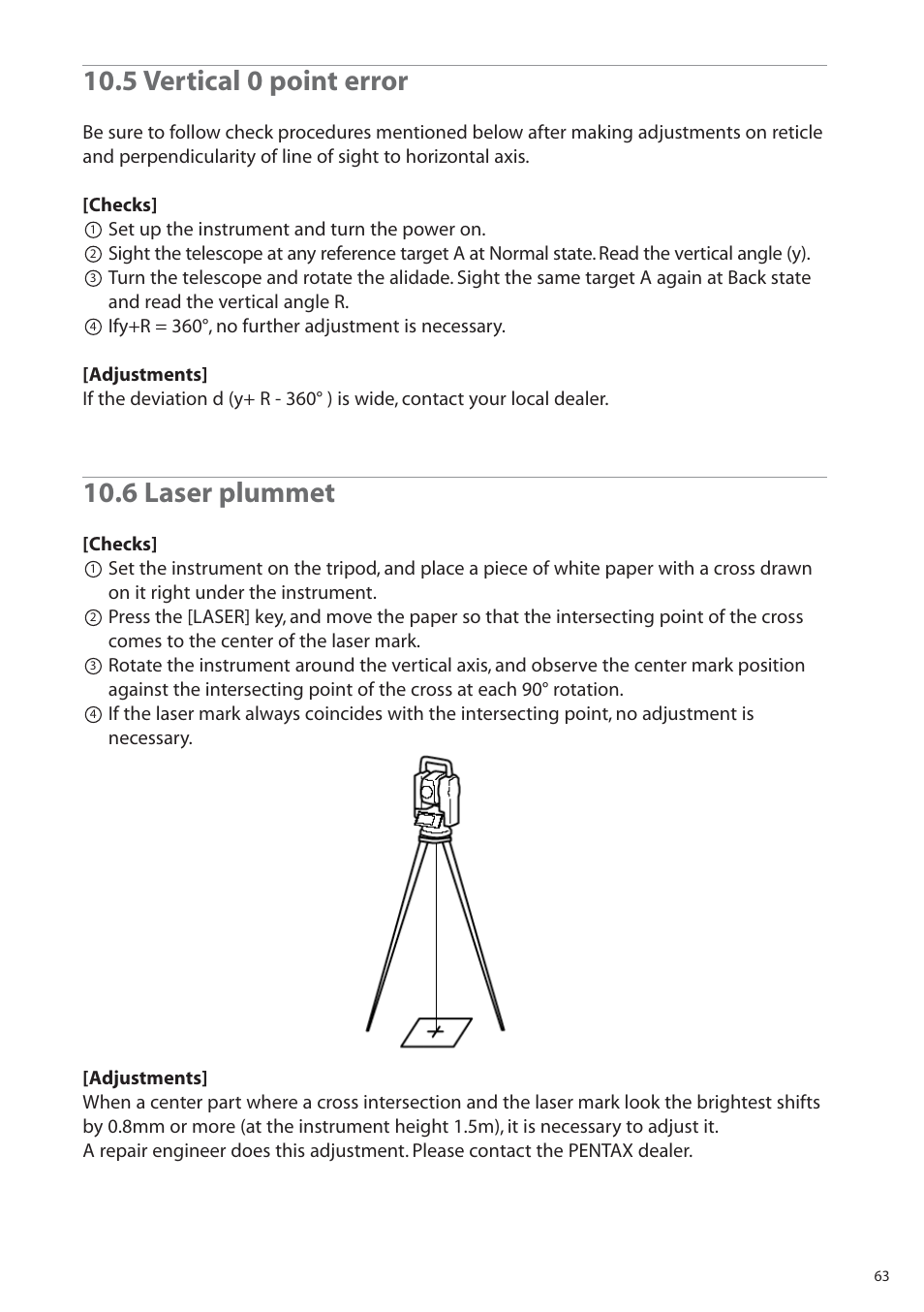 5 vertical 0 point error, 6 laser plummet | Pentax R-315EX(NX) User Manual | Page 63 / 80