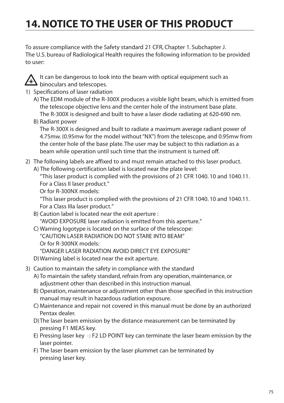 Notice to the user of this product | Pentax R-315EX(NX) User Manual | Page 75 / 80