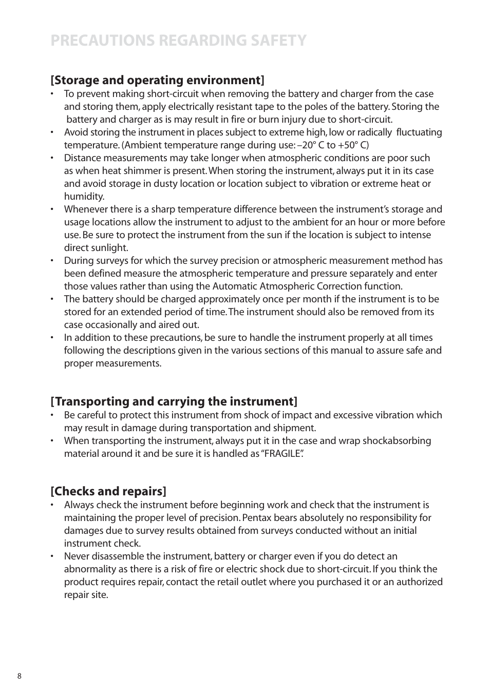 Precautions regarding safety | Pentax R-315EX(NX) User Manual | Page 8 / 80