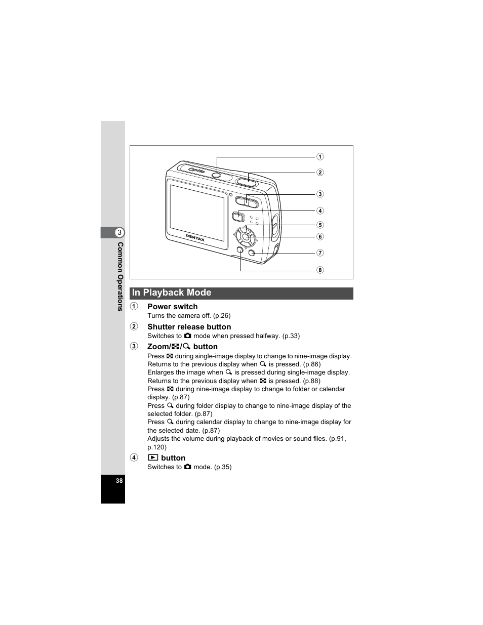 In playback mode | Pentax Optio E50 User Manual | Page 40 / 159