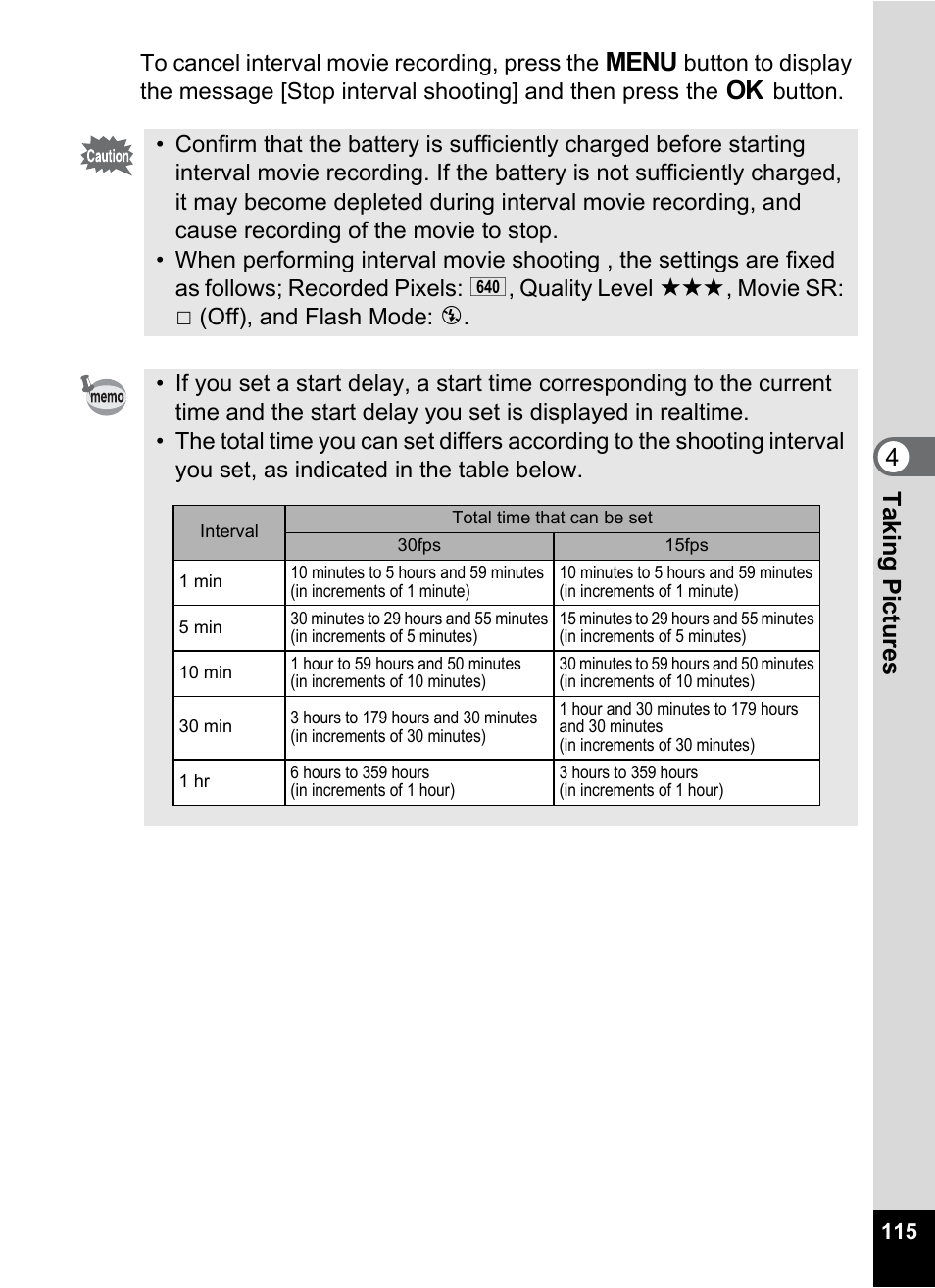 4t aking pictu res | Pentax Optio W30 User Manual | Page 117 / 212