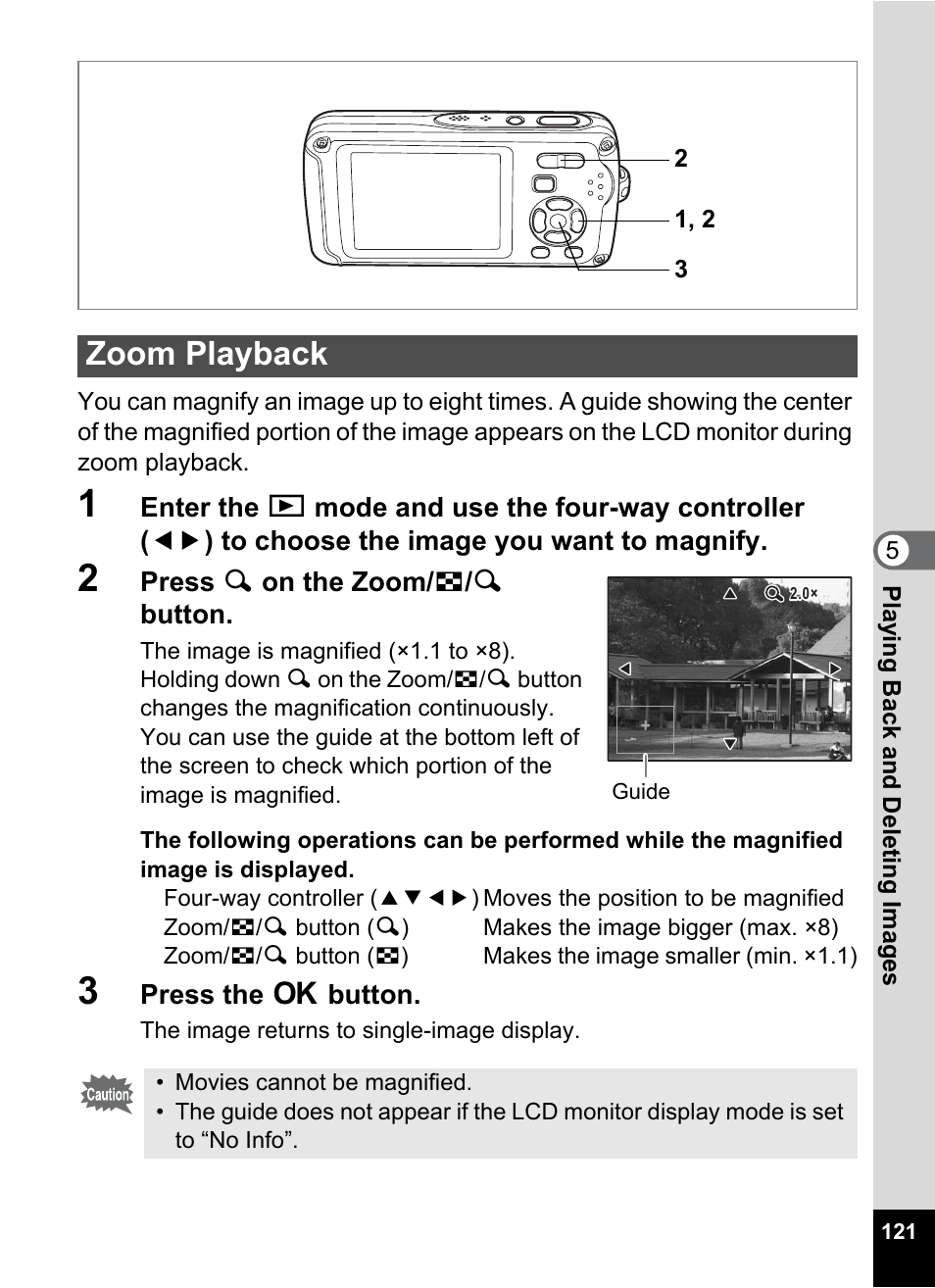 Zoom playback, P.121, Y. (p.121) | P.121), P.42, p.121), movies | Pentax Optio W30 User Manual | Page 123 / 212