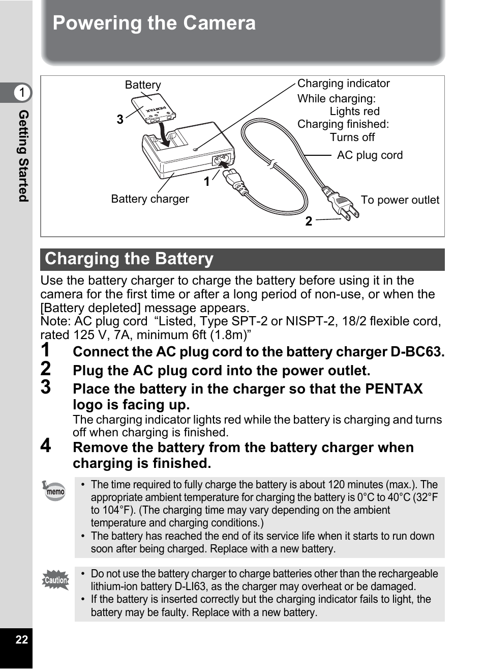 Powering the camera, Charging the battery | Pentax Optio W30 User Manual | Page 24 / 212