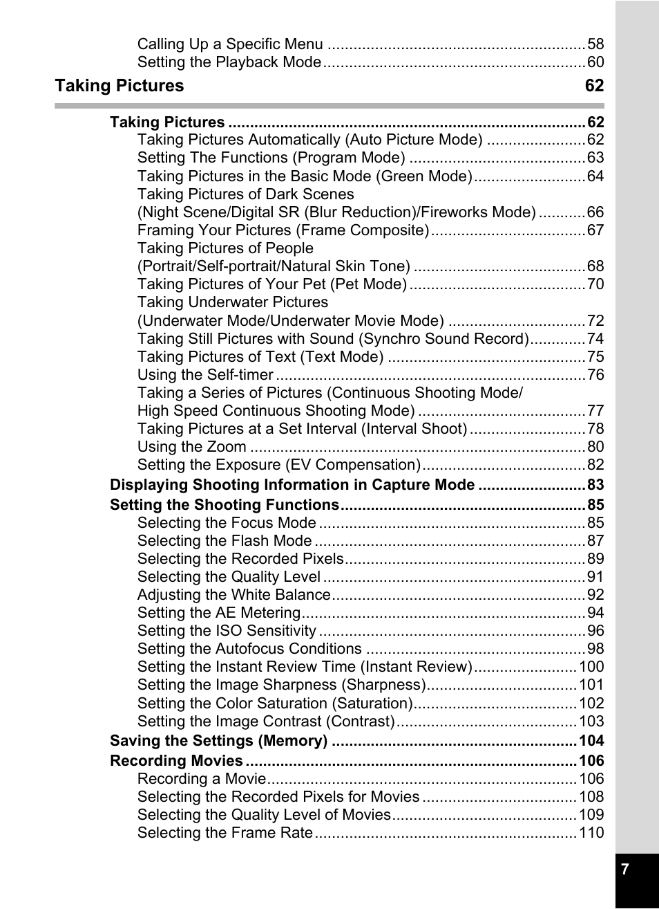 Pentax Optio W30 User Manual | Page 9 / 212