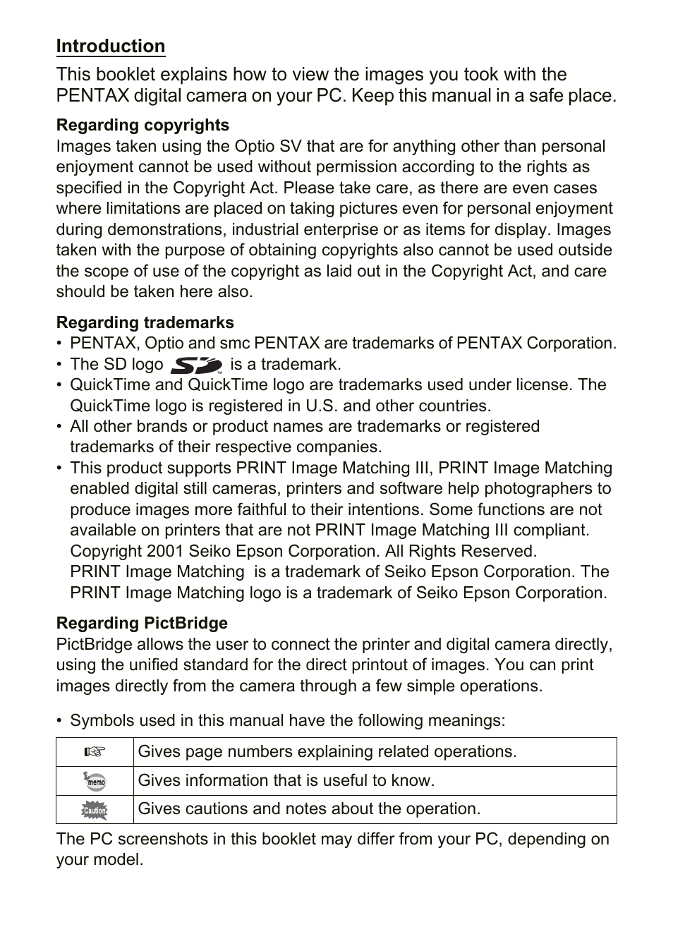 Pentax Optio SV User Manual | Page 2 / 68