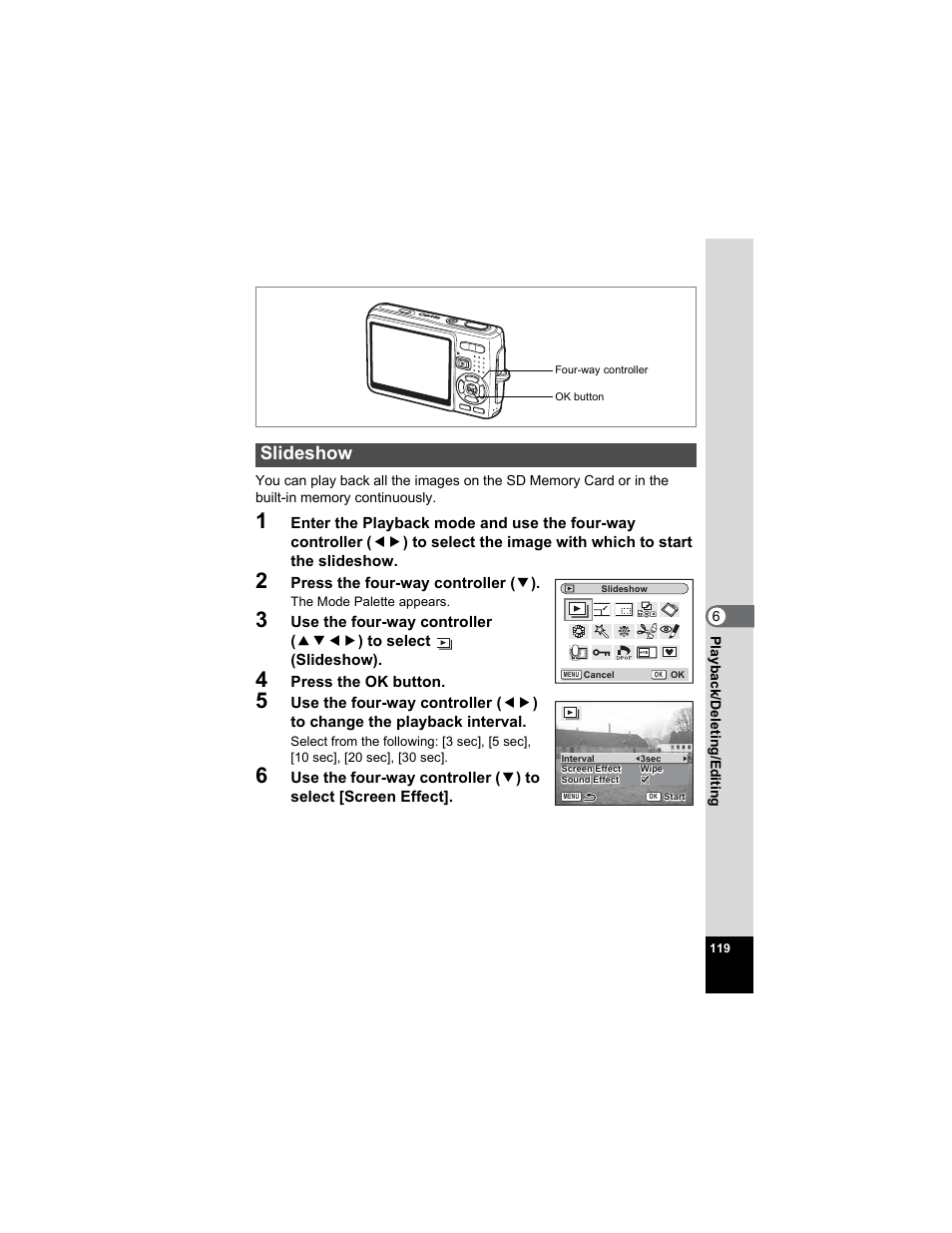 Slideshow, P.119 | Pentax Optio A20 User Manual | Page 121 / 199