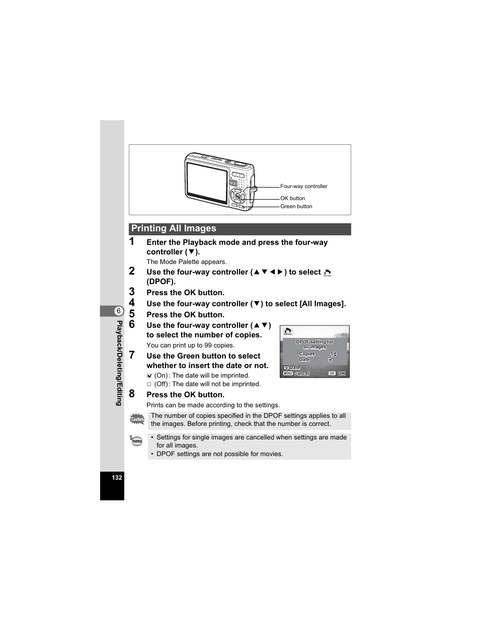 Printing all images | Pentax Optio A20 User Manual | Page 134 / 199