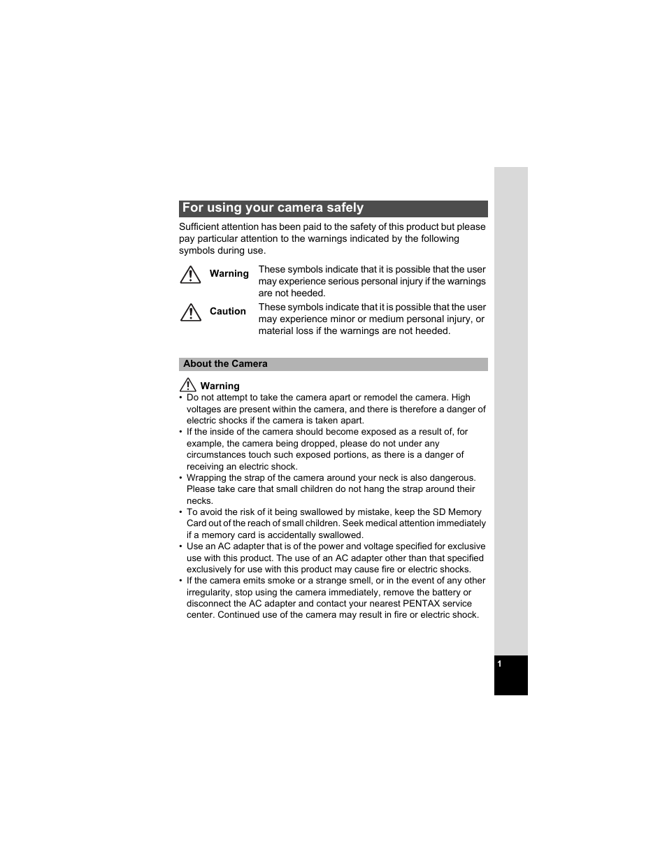 For using your camera safely | Pentax Optio A20 User Manual | Page 3 / 199