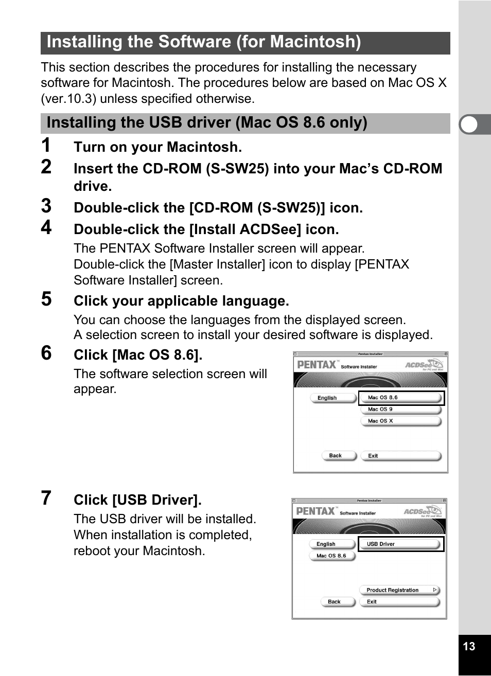 Installing the software (for macintosh) | Pentax Optio S5i User Manual | Page 15 / 72