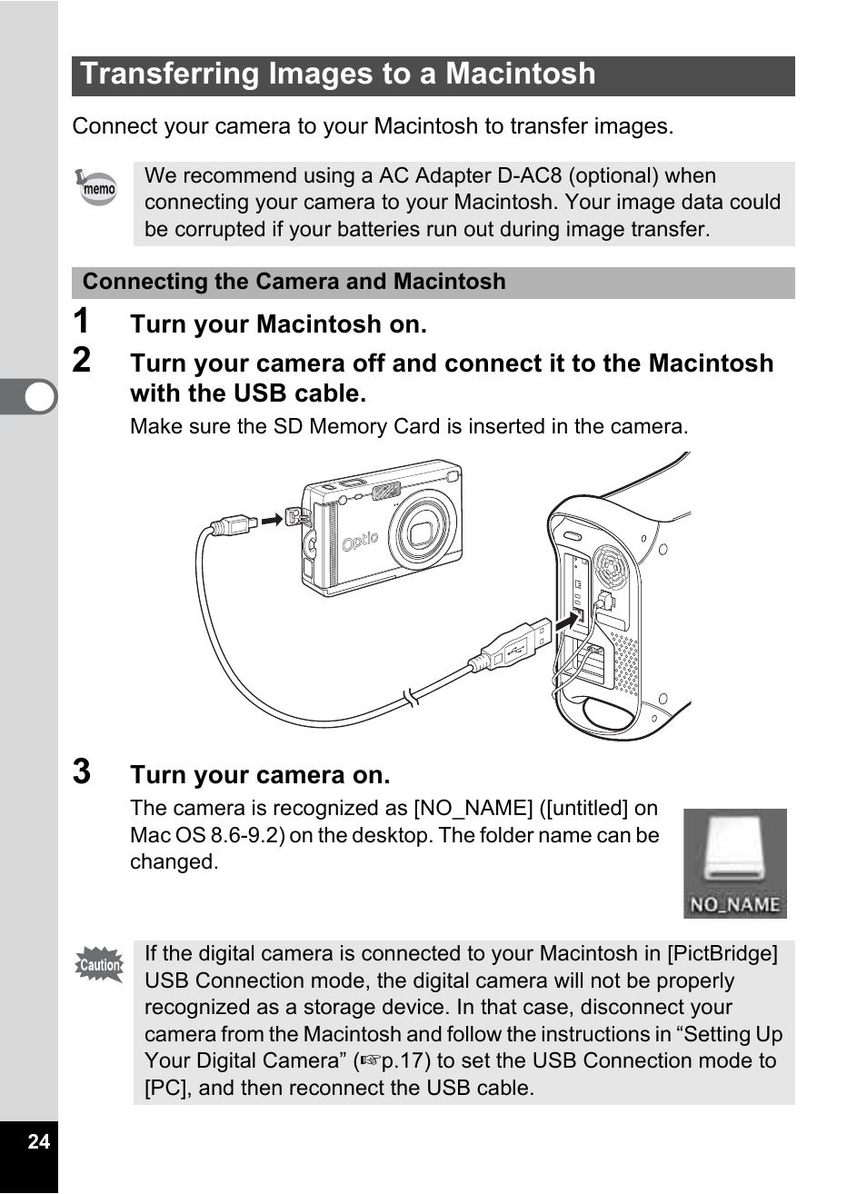 Transferring images to a macintosh | Pentax Optio S5i User Manual | Page 26 / 72