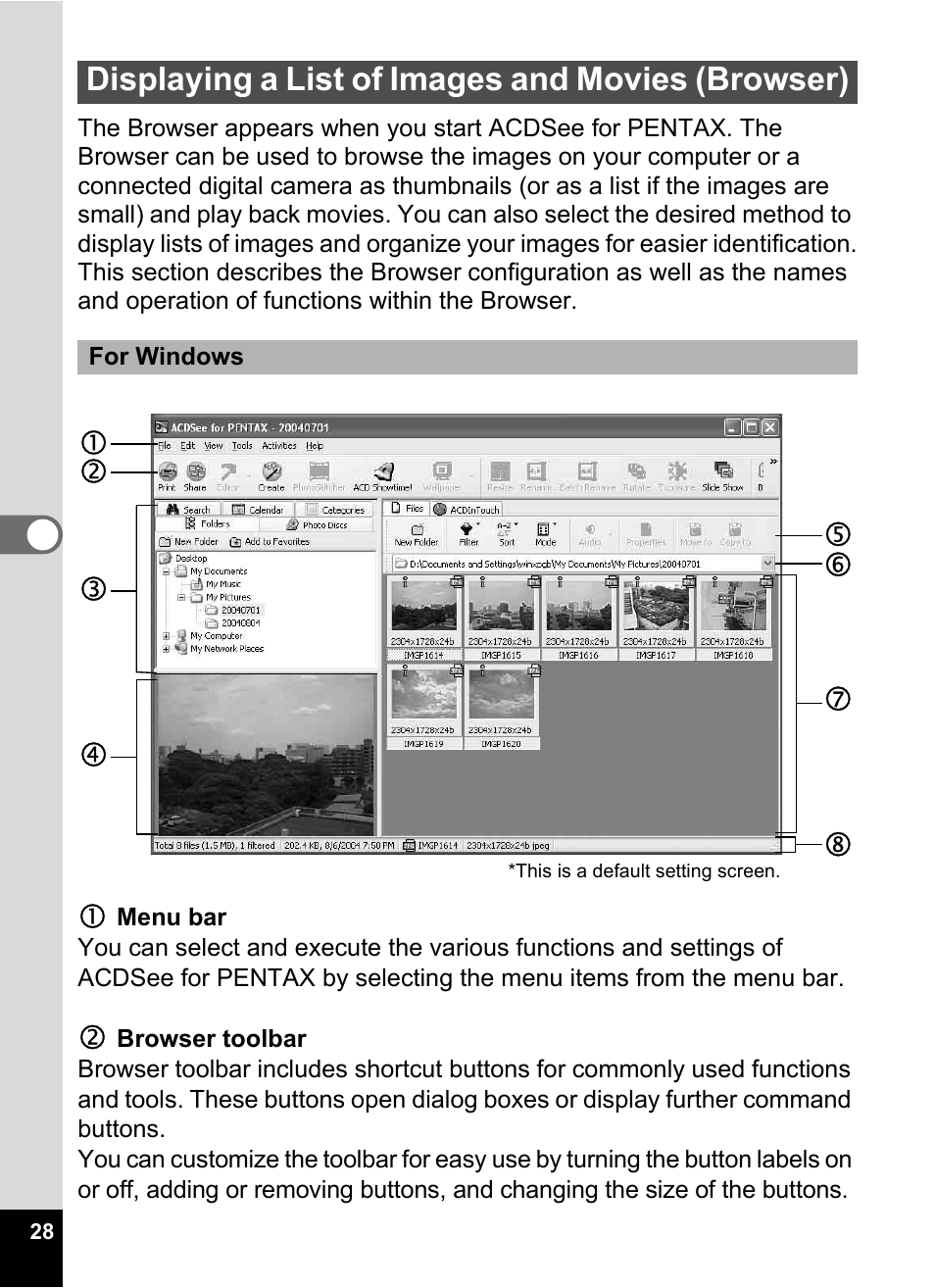Displaying a list of images and movies (browser) | Pentax Optio S5i User Manual | Page 30 / 72