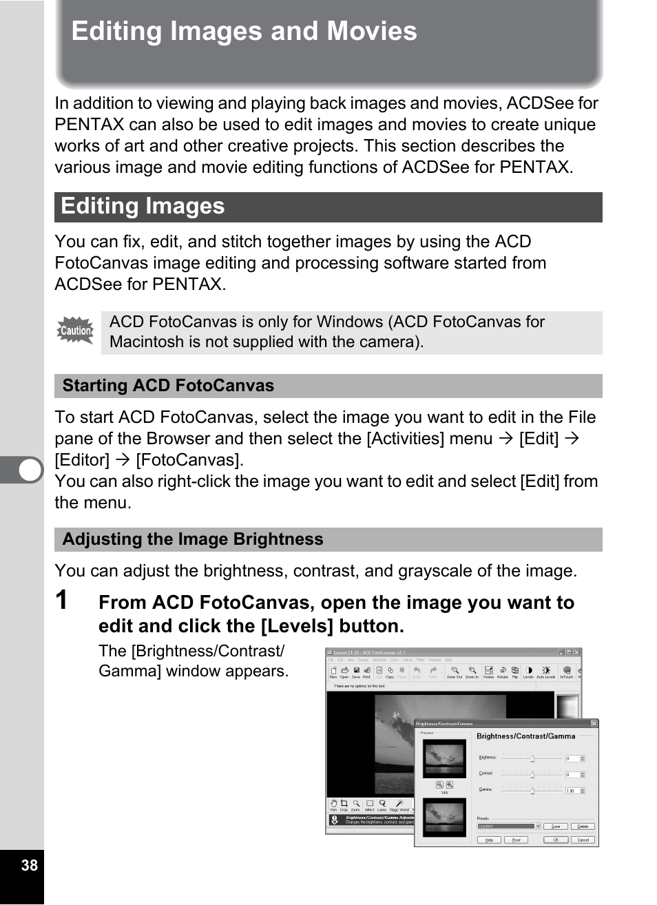 Editing images and movies, Editing images | Pentax Optio S5i User Manual | Page 40 / 72