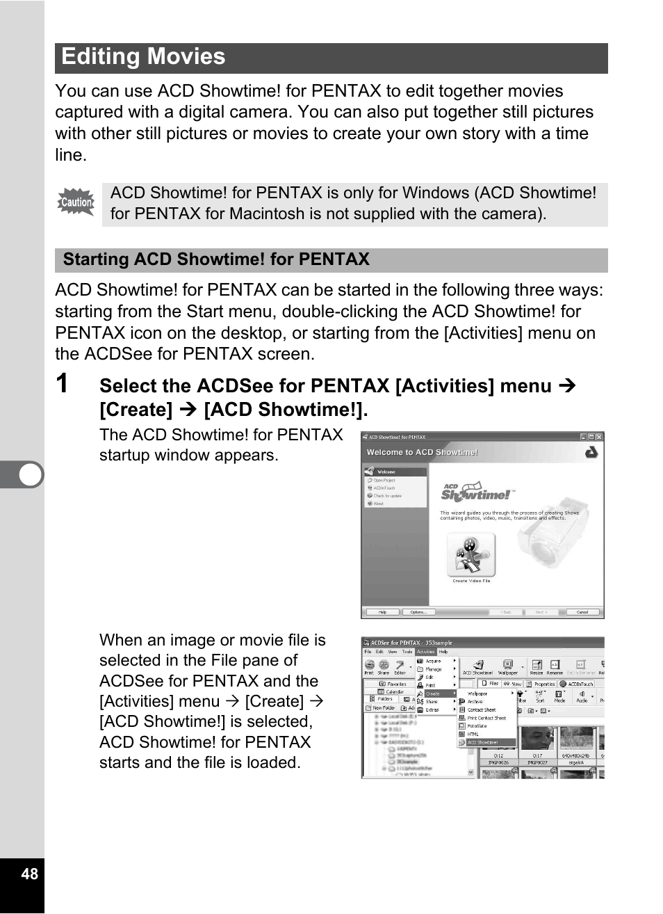 Editing movies | Pentax Optio S5i User Manual | Page 50 / 72