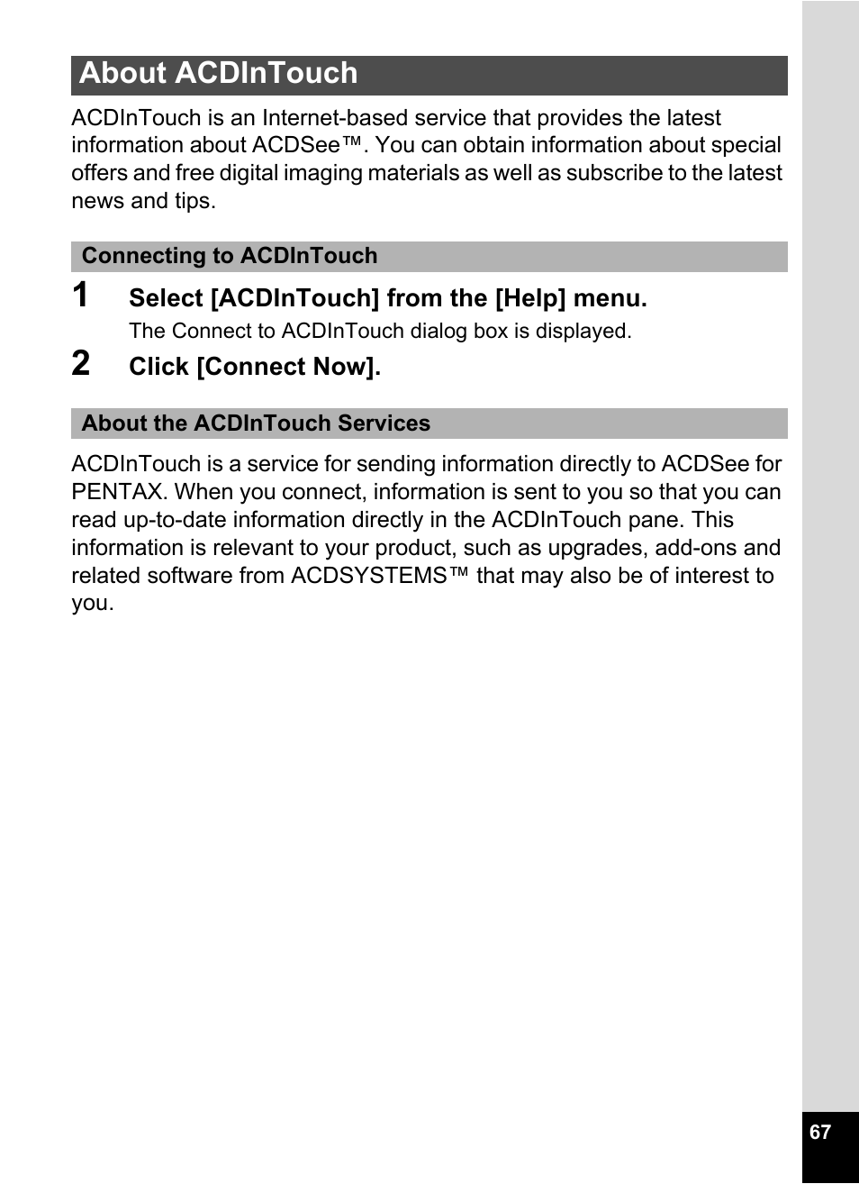 About acdintouch | Pentax Optio S5i User Manual | Page 69 / 72