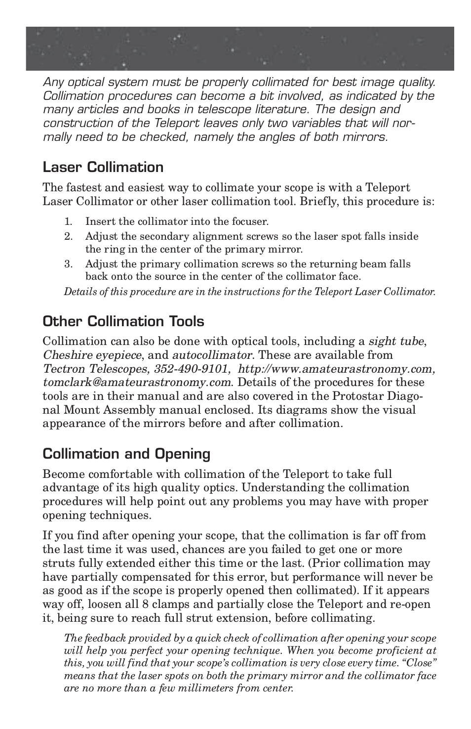 Collimation, Laser collimation, Other collimation tools | Collimation and opening | Pentax 10 User Manual | Page 11 / 24