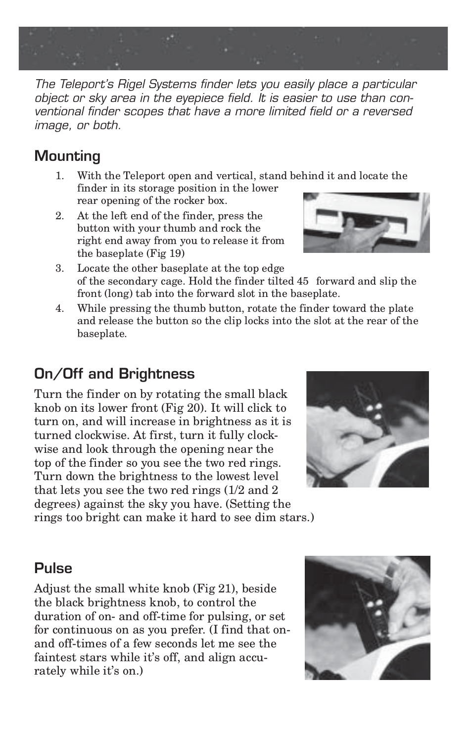 The finder, Mounting, On/off and brightness | Pulse | Pentax 10 User Manual | Page 12 / 24