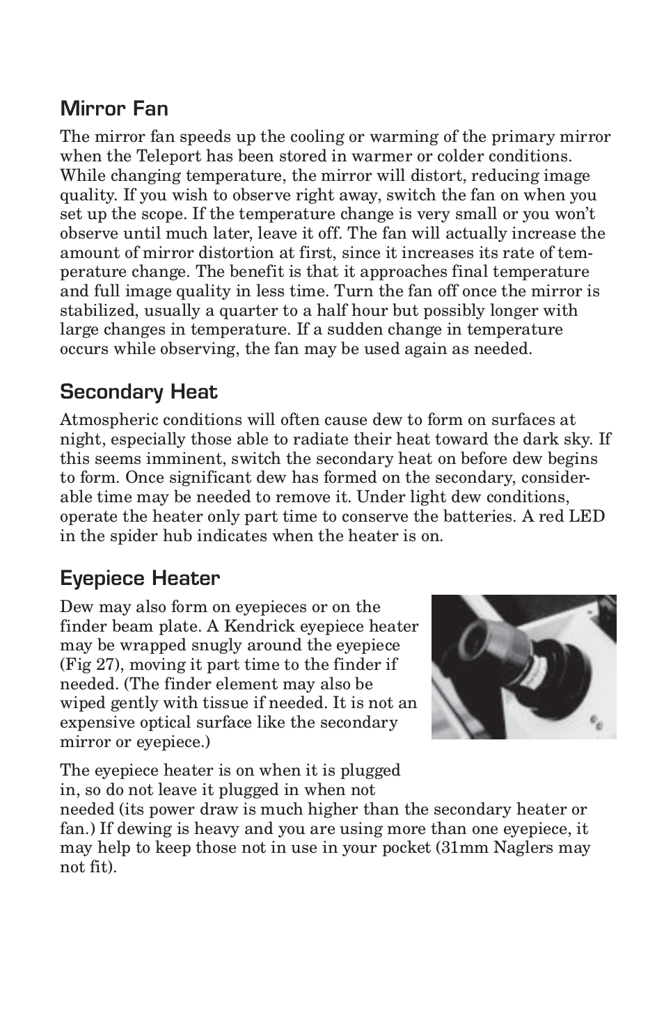 Mirror fan, Secondary heat, Eyepiece heater | Pentax 10 User Manual | Page 19 / 24