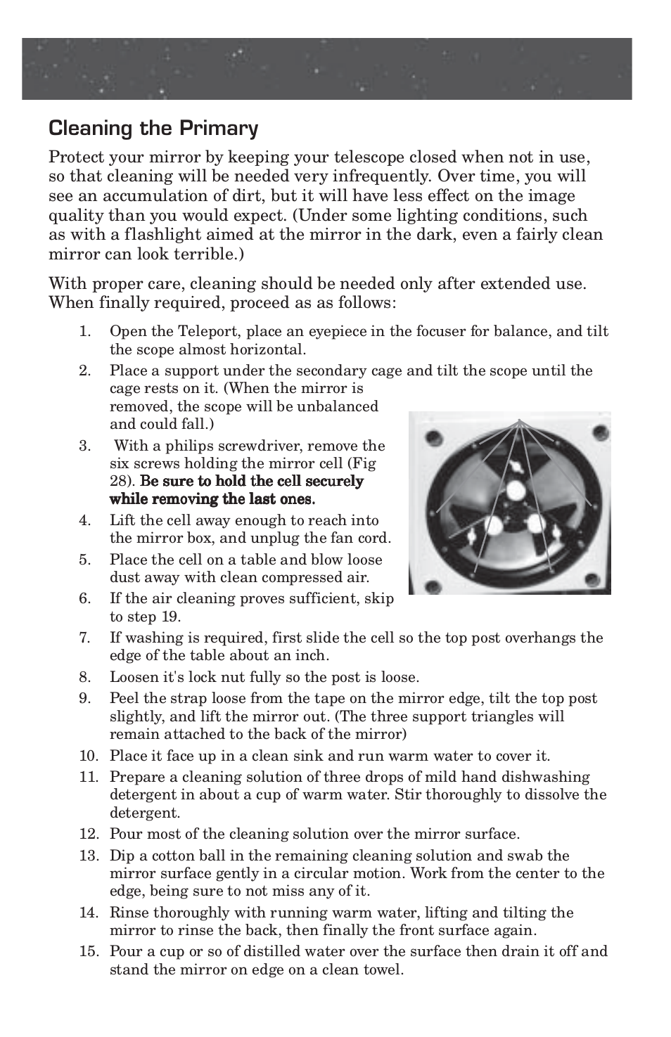 Cleaning, Cleaning the primary | Pentax 10 User Manual | Page 20 / 24