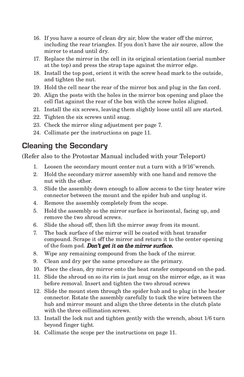 Cleaning the secondary | Pentax 10 User Manual | Page 21 / 24