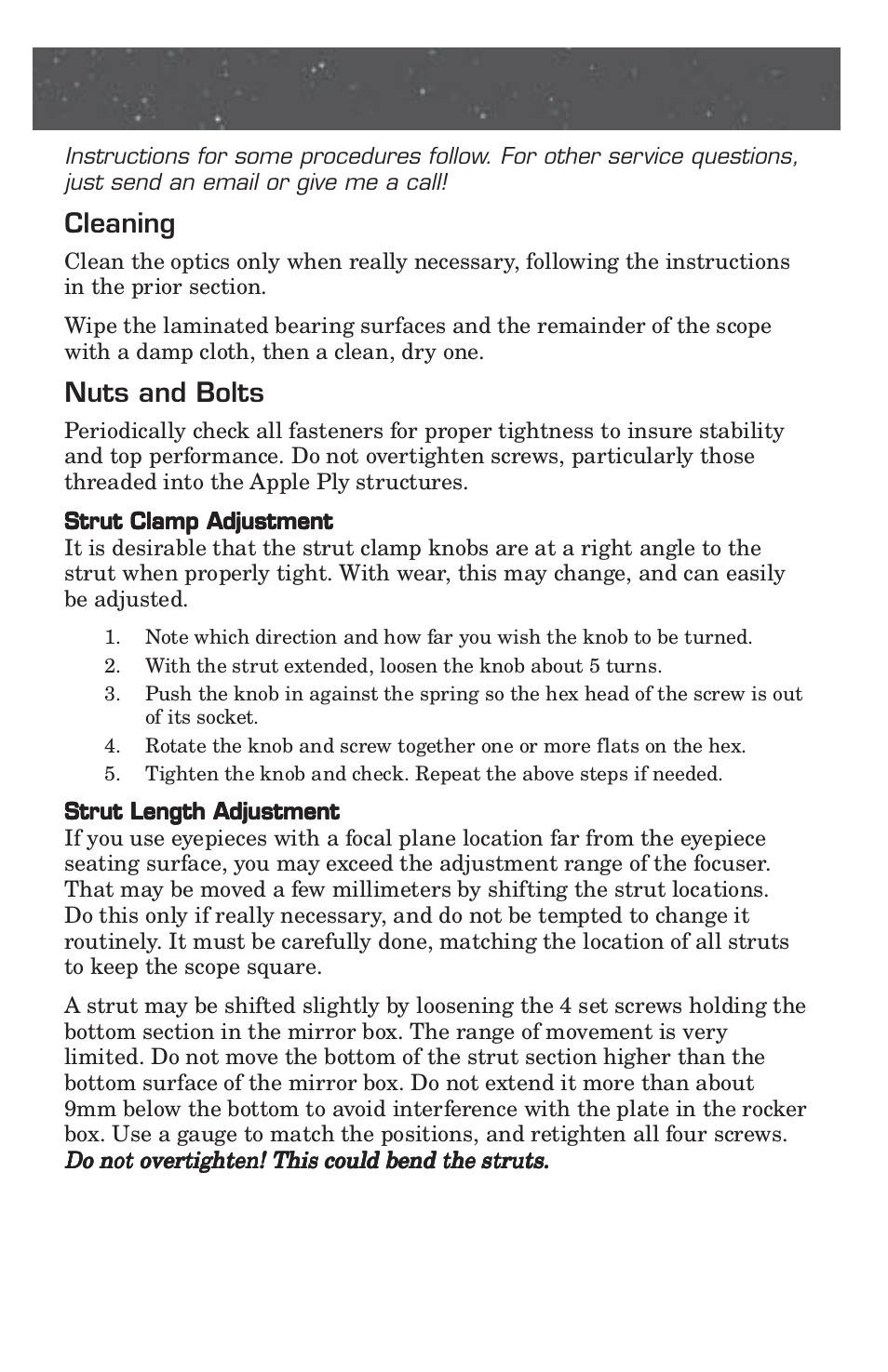 Service, Cleaning, Nuts and bolts | Pentax 10 User Manual | Page 22 / 24