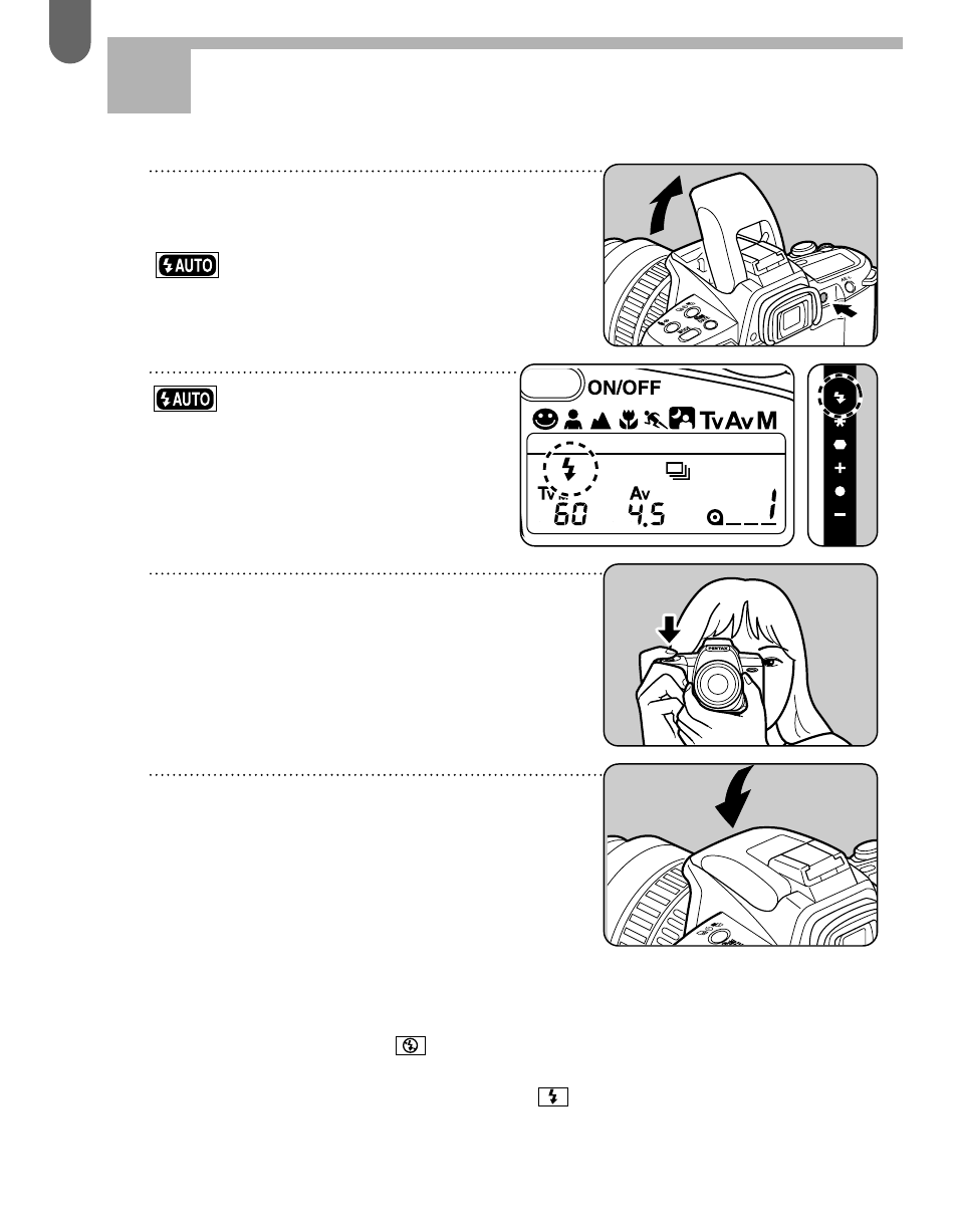 Manual pop up the built-in flash | Pentax MZ-60 User Manual | Page 84 / 118