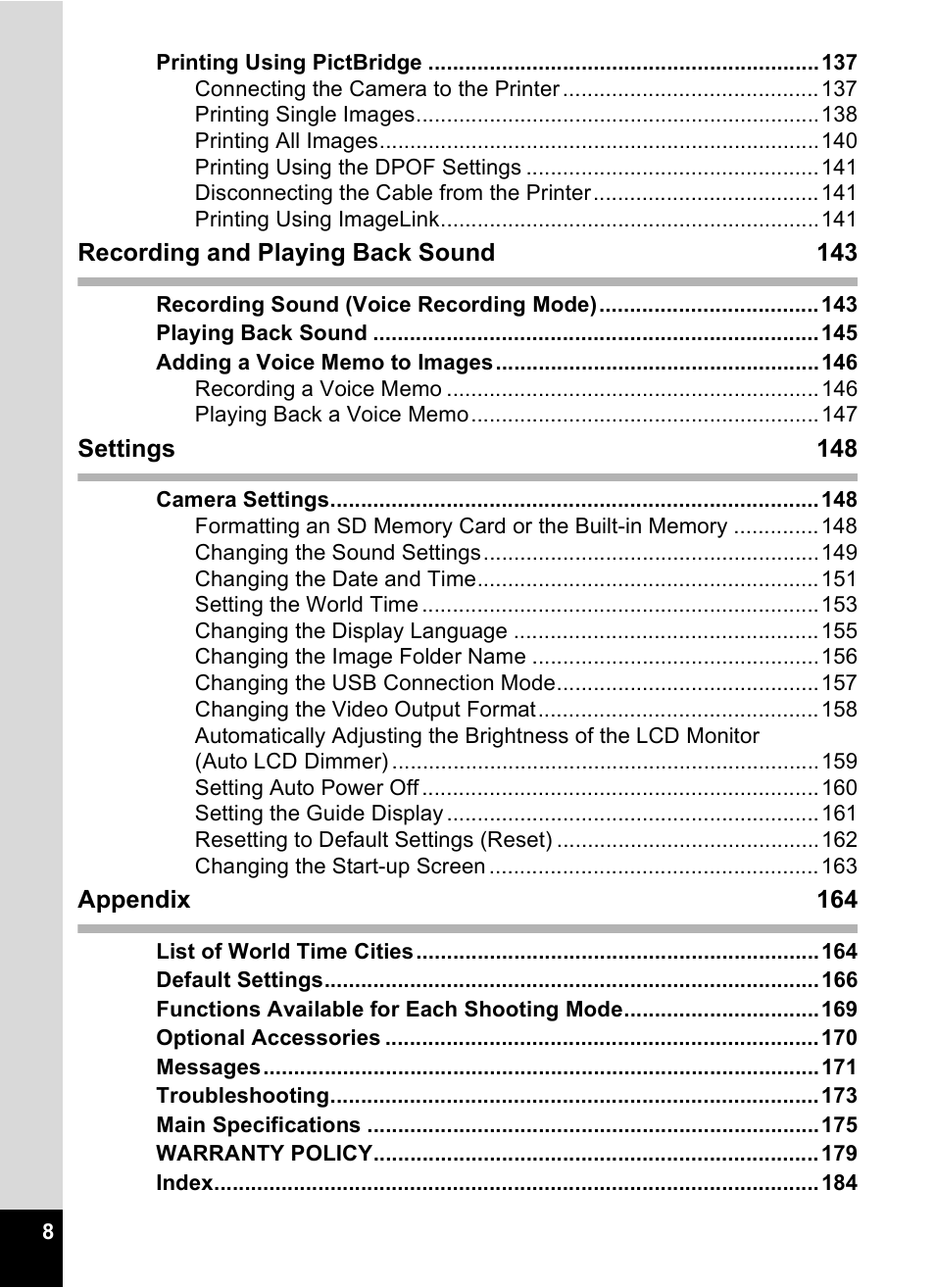 Pentax Optio M20 User Manual | Page 10 / 192
