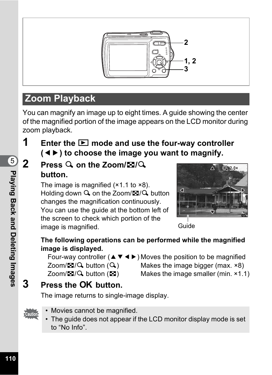 Zoom playback, P.110, P.110) | Pentax Optio M20 User Manual | Page 112 / 192