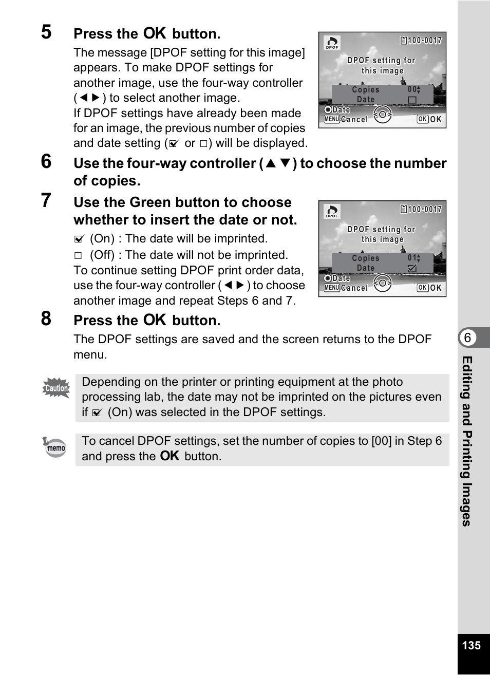 Press the 4 button, 6editin g an d printi ng im age s | Pentax Optio M20 User Manual | Page 137 / 192