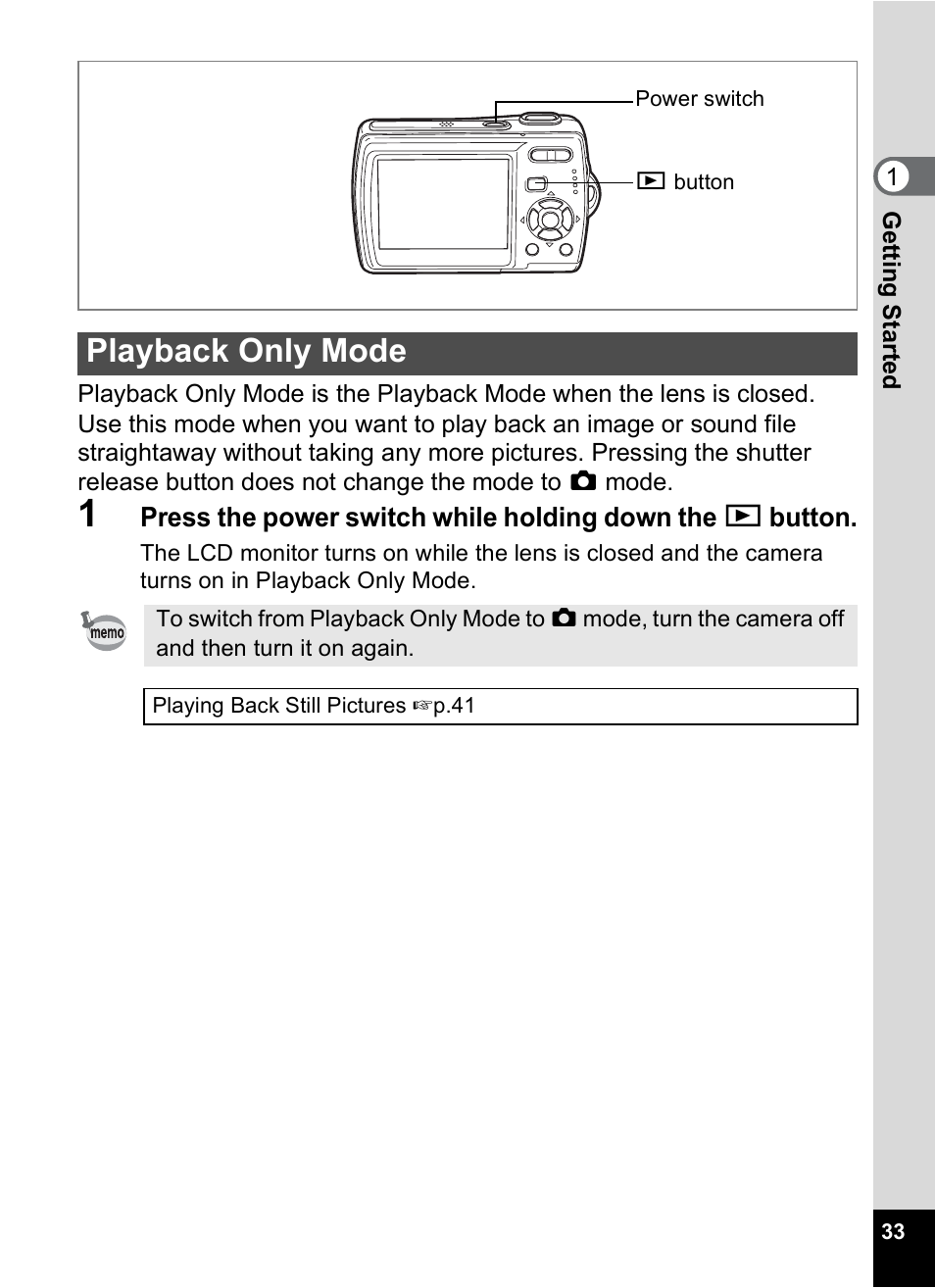 Playback only mode | Pentax Optio M20 User Manual | Page 35 / 192