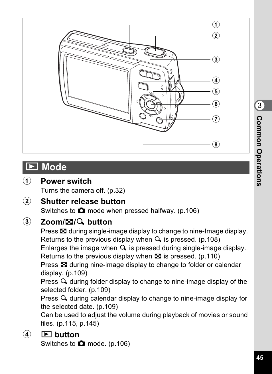 Playback mode, Mode, Qmode | Pentax Optio M20 User Manual | Page 47 / 192