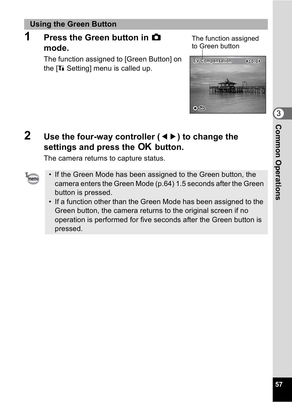 Press the green button in a mode | Pentax Optio M20 User Manual | Page 59 / 192