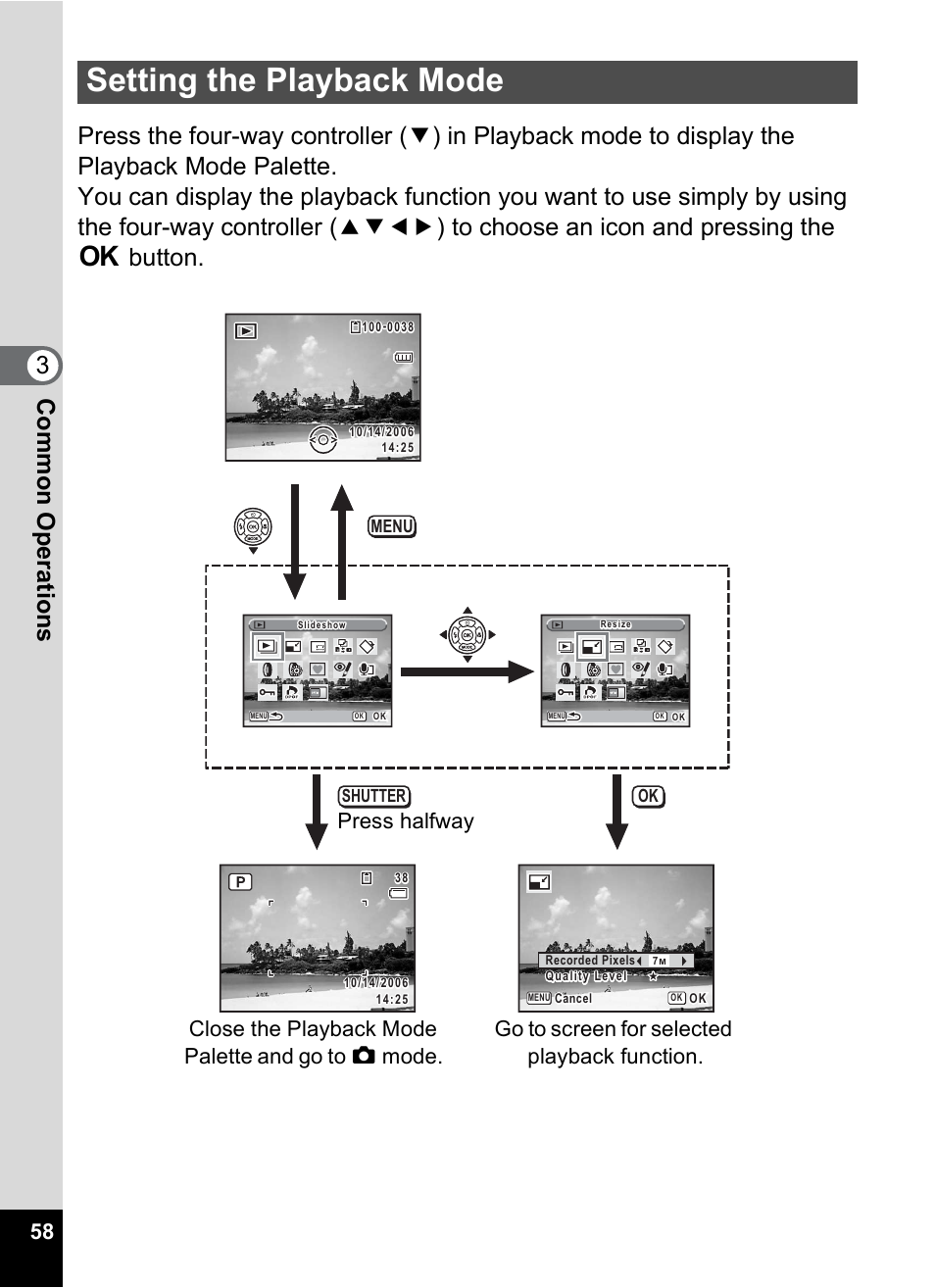 Setting the playback mode, P.58) | Pentax Optio M20 User Manual | Page 60 / 192