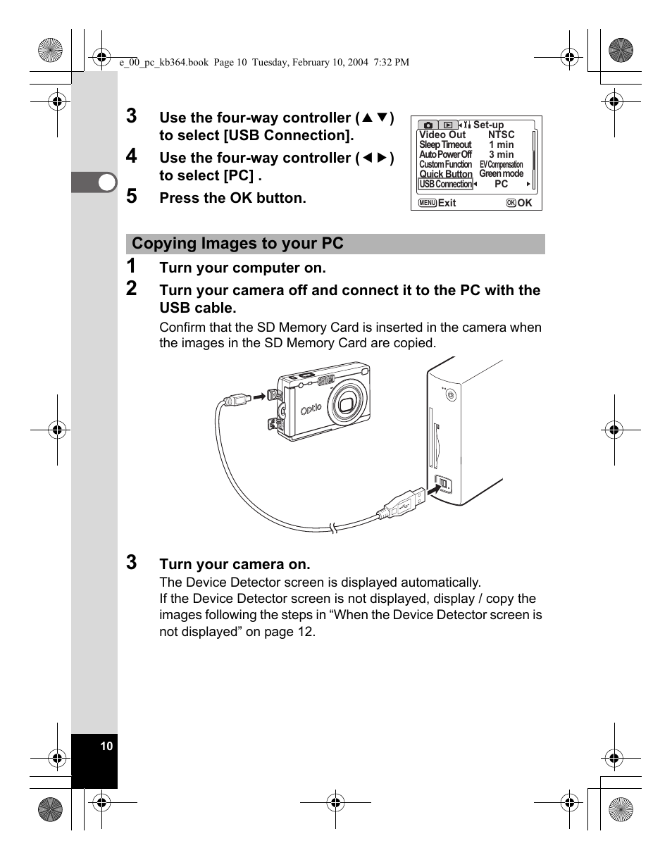 Copying images to your pc | Pentax Optio S4i User Manual | Page 12 / 48
