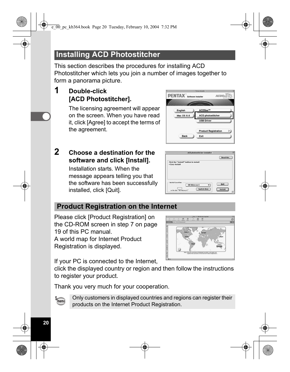 Installing acd photostitcher | Pentax Optio S4i User Manual | Page 22 / 48