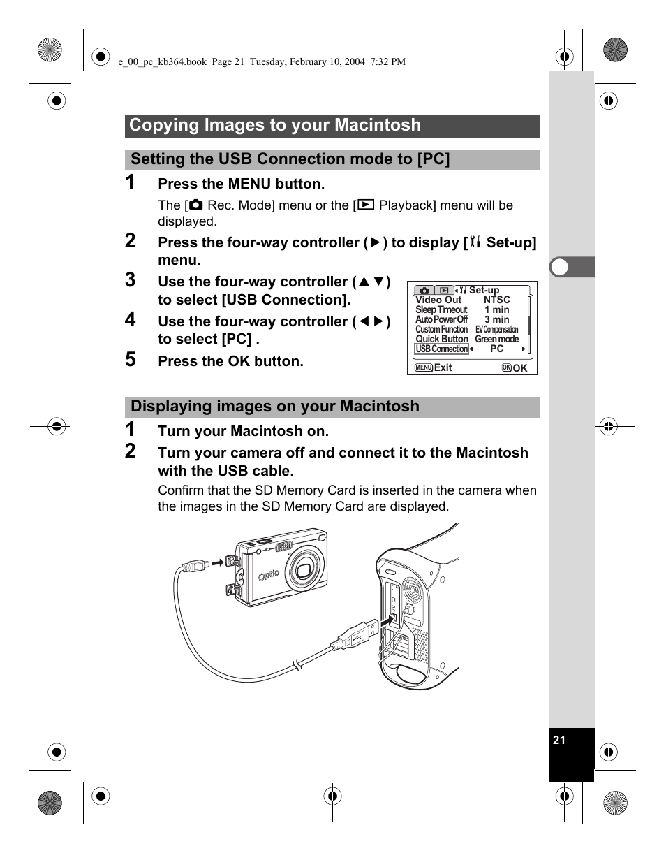 Copying images to your macintosh | Pentax Optio S4i User Manual | Page 23 / 48