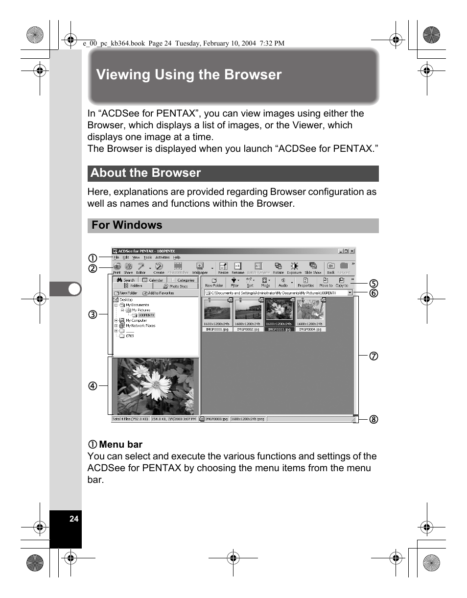 Viewing using the browser | Pentax Optio S4i User Manual | Page 26 / 48