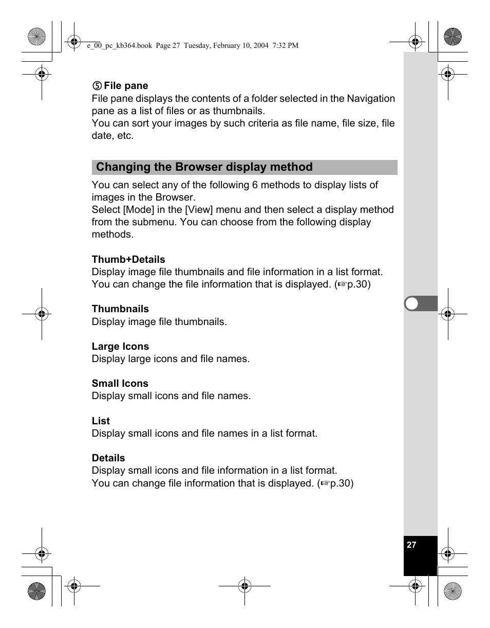 Changing the browser display method | Pentax Optio S4i User Manual | Page 29 / 48