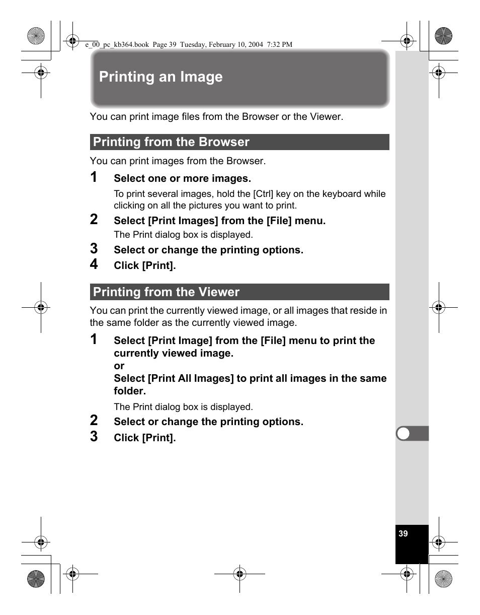 Printing an image | Pentax Optio S4i User Manual | Page 41 / 48