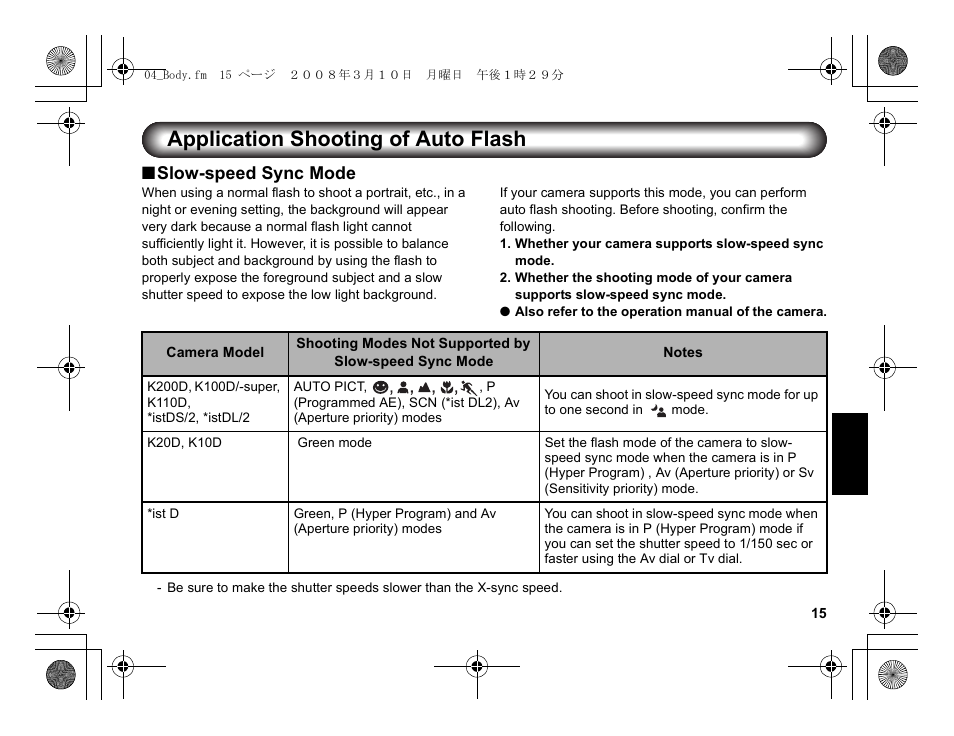 Application shooting of auto flash | Pentax AF 200FG User Manual | Page 45 / 54