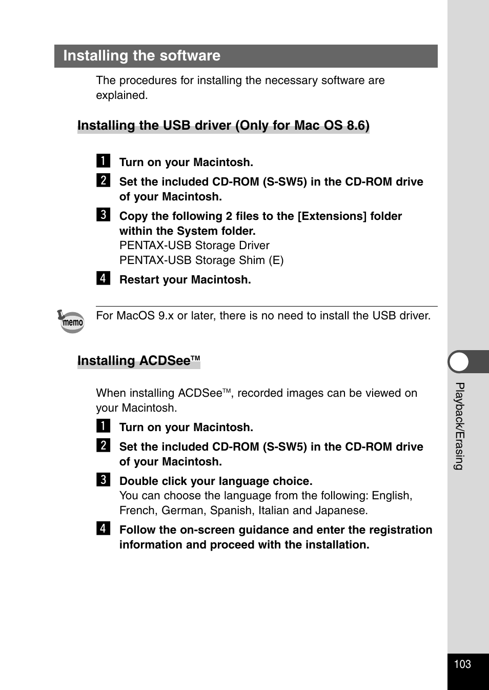 Installing the software | Pentax Optio 430RS User Manual | Page 105 / 138