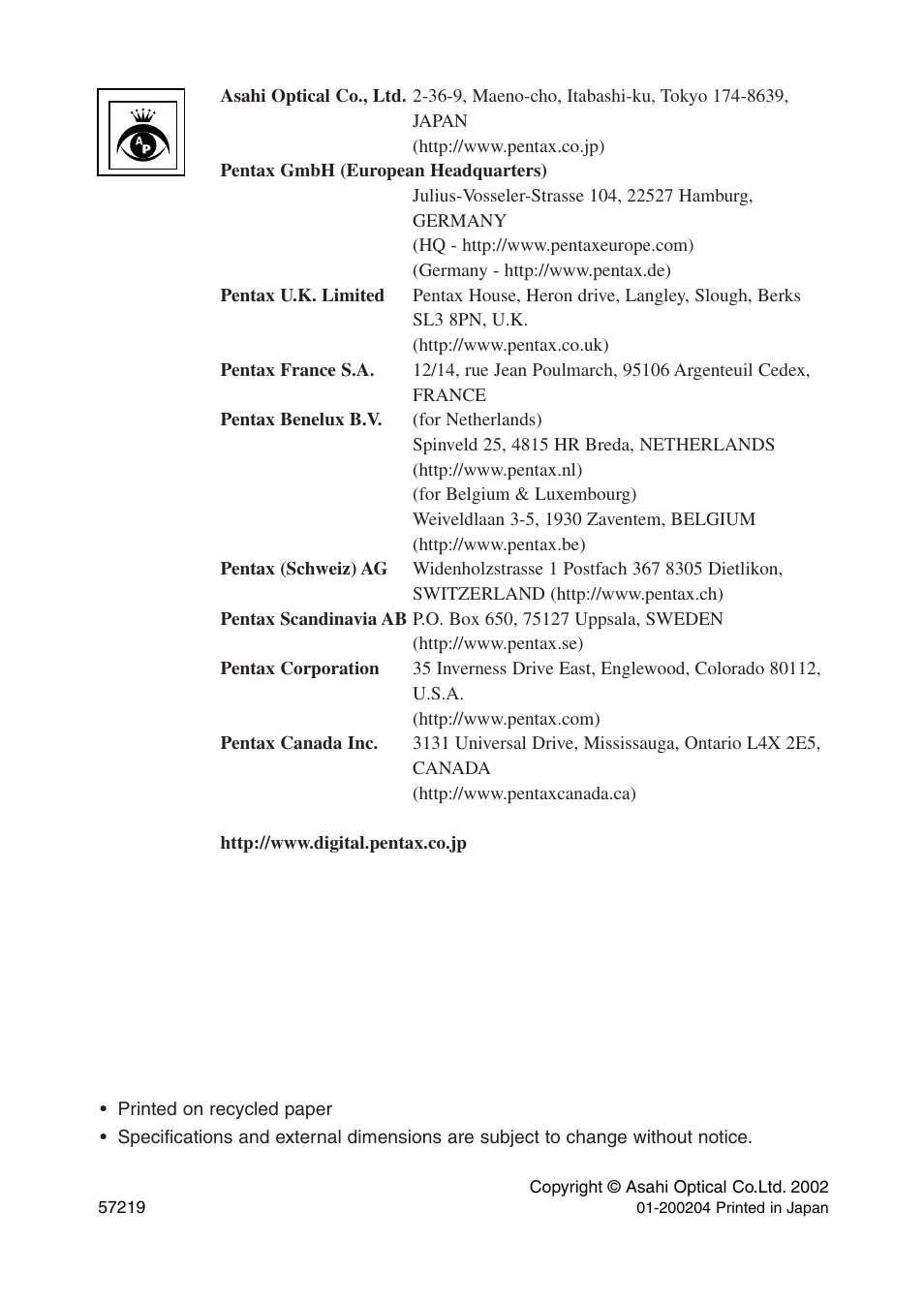 Pentax Optio 430RS User Manual | Page 138 / 138