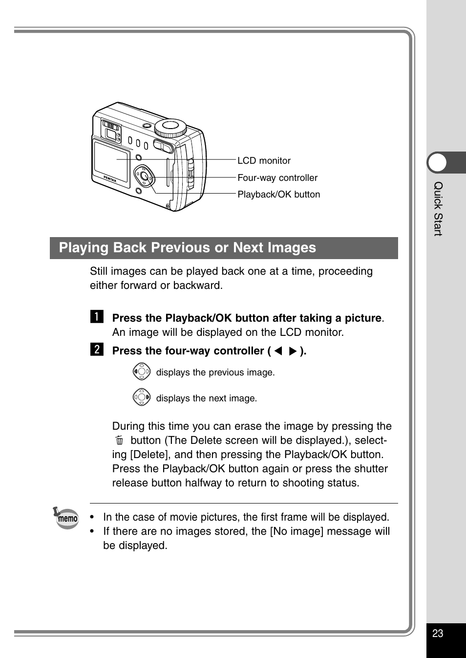 Playing back previous or next images | Pentax Optio 430RS User Manual | Page 25 / 138