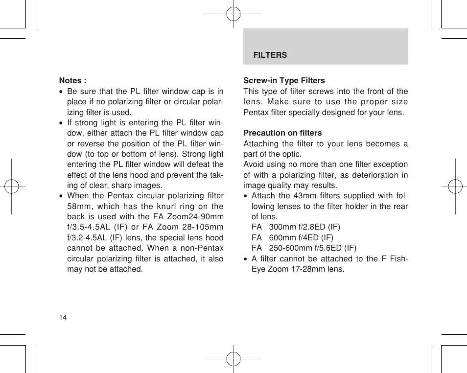 Pentax INTERCHANGEABLE LENS User Manual | Page 16 / 44