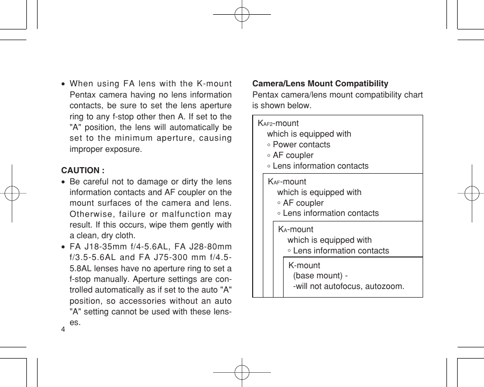 Pentax INTERCHANGEABLE LENS User Manual | Page 6 / 44