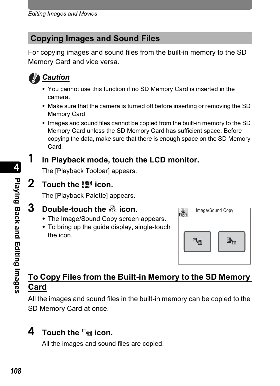 Copying images and sound files, P.108 | Pentax Optio T10 User Manual | Page 110 / 163