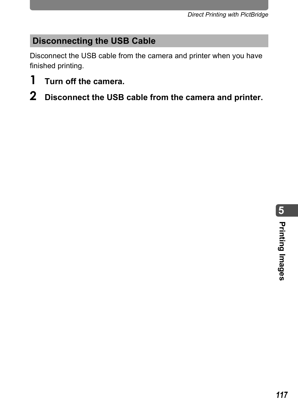 Disconnecting the usb cable | Pentax Optio T10 User Manual | Page 119 / 163