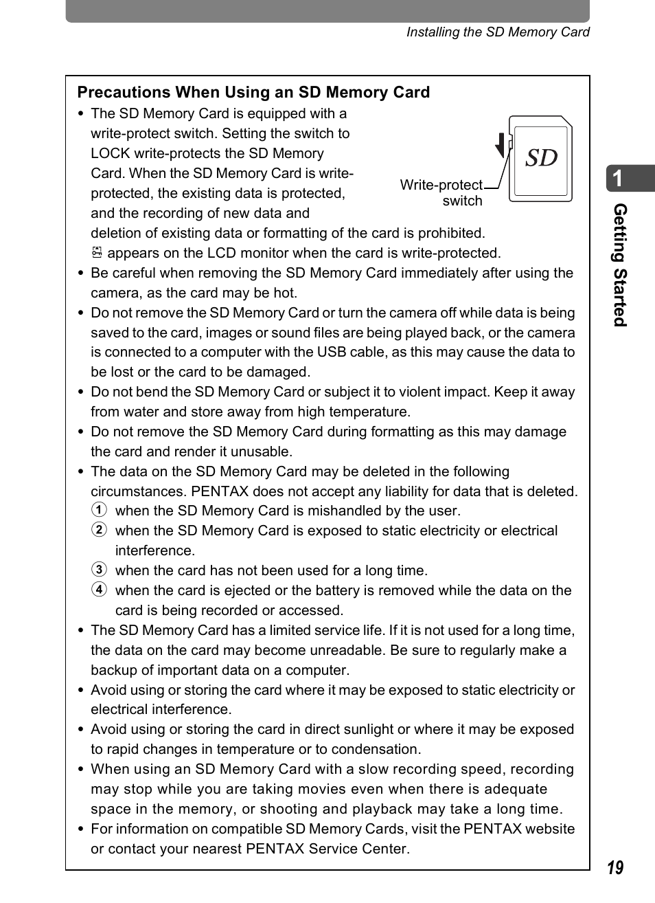 Gettin g starte d | Pentax Optio T10 User Manual | Page 21 / 163