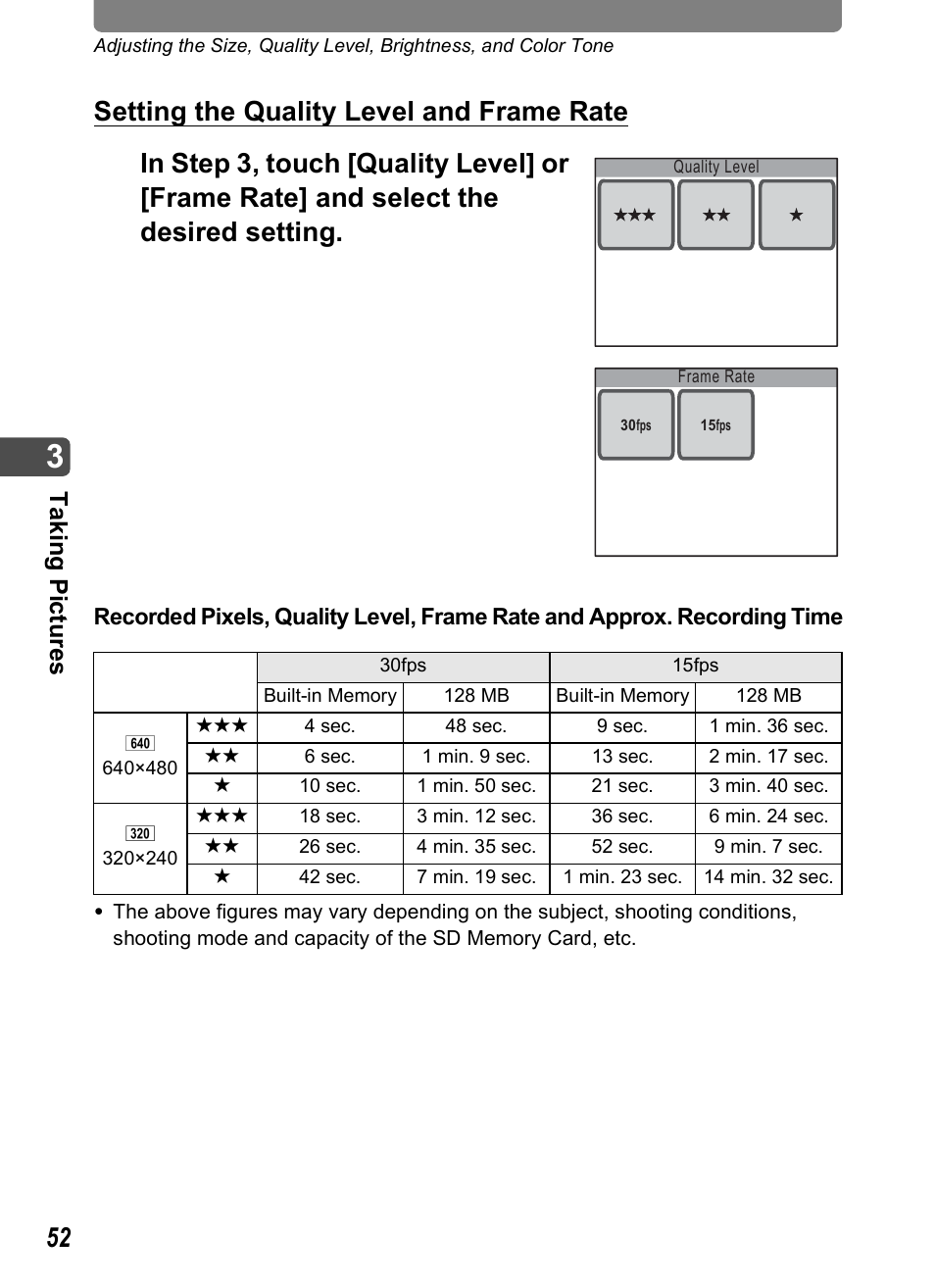 Tak ing pi cture s | Pentax Optio T10 User Manual | Page 54 / 163