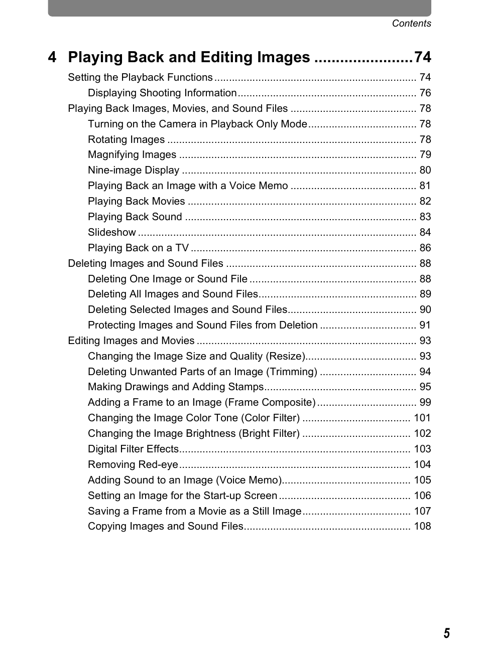 4 playing back and editing images | Pentax Optio T10 User Manual | Page 7 / 163