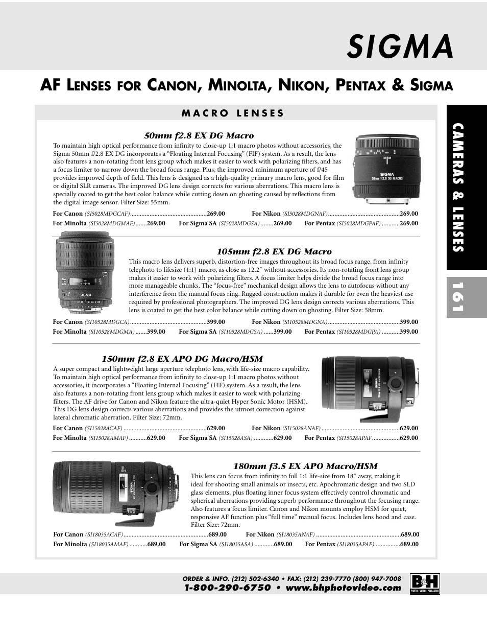 Af l, Cameras & lenses 161, Enses for | Anon, Inolta, Ikon, Entax, Igma | Pentax CAMERAS & LENSES ZX-M User Manual | Page 24 / 56